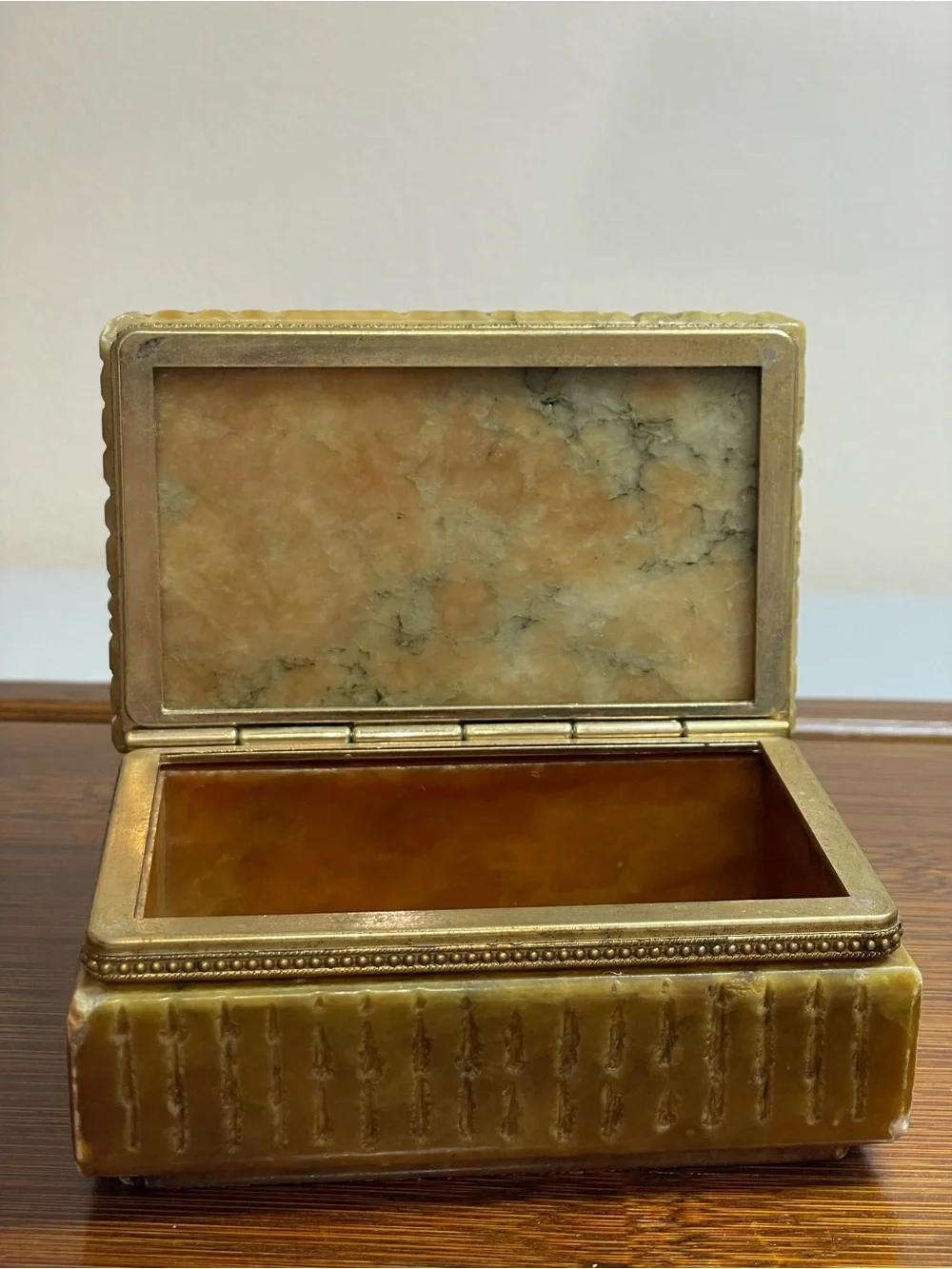 VTG 1960s Italian Alabaster & Brass Trinket Box MCM